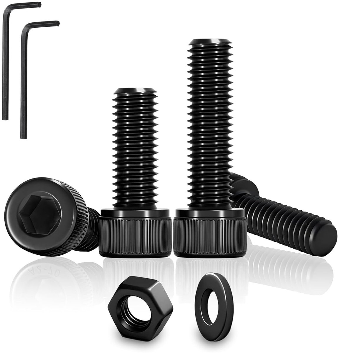 60pcs M4 x 12mm Hex Socket Head Screws Set of Screws and Nuts M4 Hex Head Screws Carbon Steel Nuts and Washers Black - ShopVlot