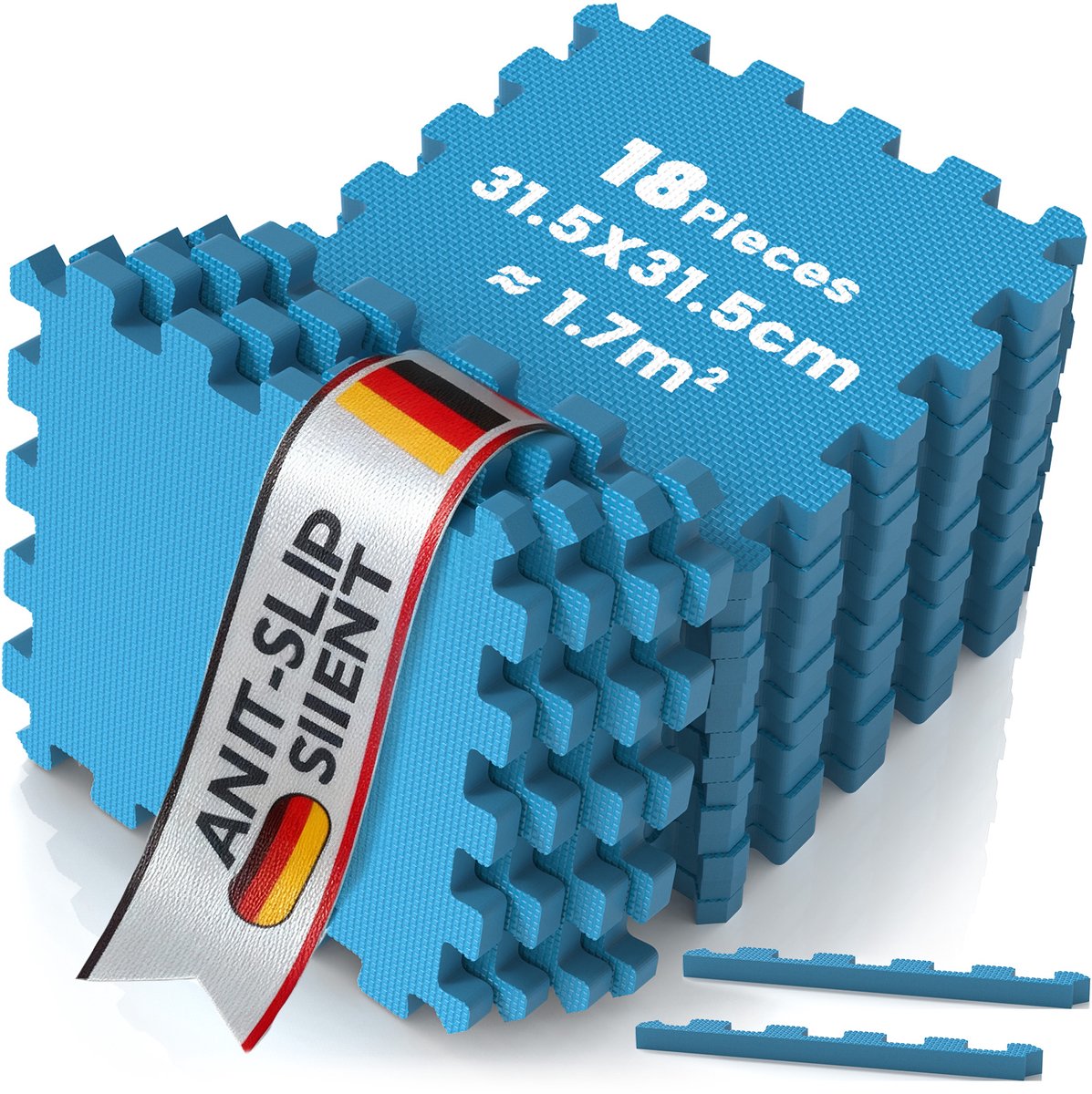 Soontrans - Puzzelmat - Fitnessmat - 18 Stuks - 30.5x30.5x1cm - Antislip EVA Foam Tegels - Schuimmatten - Beschermende Vloermatten voor Fitness - Sportmat en Thuisgebruik - Blauw