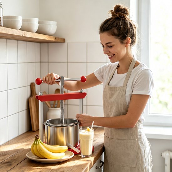 3L Handmatige Fruitpers - Appelsap, Druivensap & Groentesap - RVS Persmand, Eenvoudig Schoon te Maken, Rood/Zilver — afbeelding 5