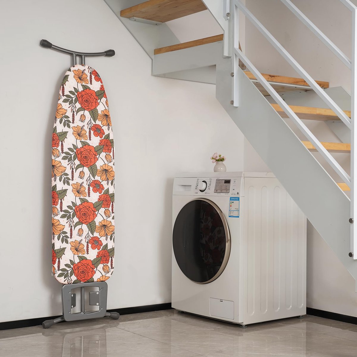 Famanu – Strijkplankhoes van 125 x 45 cm, dikke strijkplankovertrekken met 6 mm vilten vulling en verstelbaar trekkoord, bloemenprint