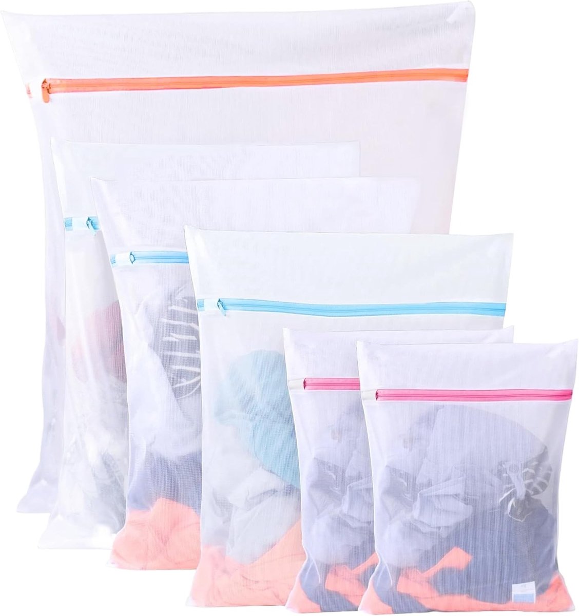 Wasnetjes met ritssluiting - Set van 6 stuks - 3 Maten (60x60 cm, 40x30 cm, 30x24 cm) - Nylon Waszakken voor Bescherming van Kleding