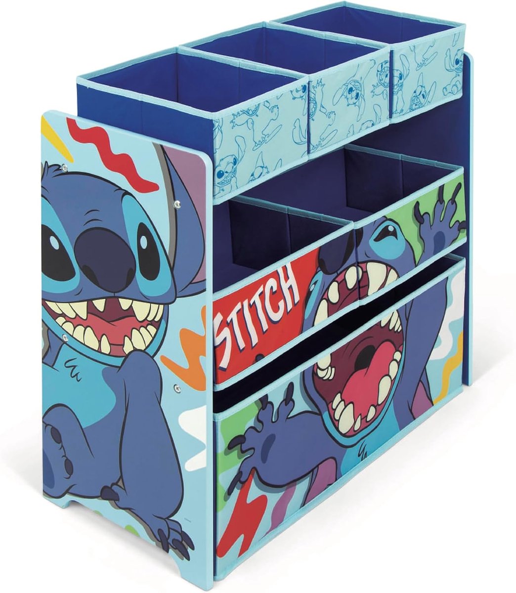 ARDITEX Lilo & Stitch Wooden Organiser (62 x 30 x 60 cm) with 6 Textile Storage Baskets - ShopVlot