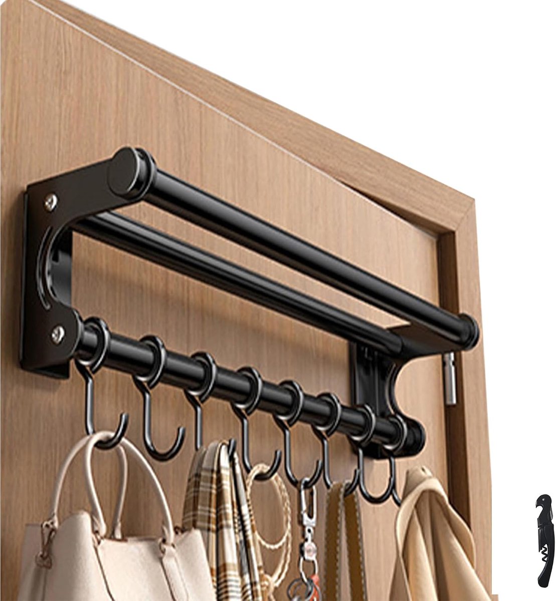 Keukenrek met haken 60CM - Zwart - Multifunctioneel - Ruimtebesparende organizer - ShopVlot