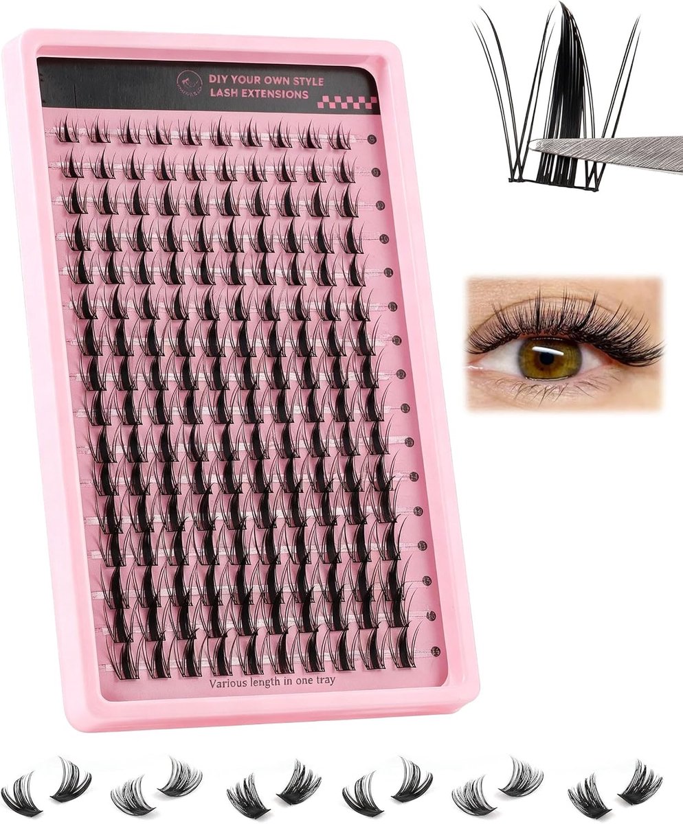 Lash Clusters Wispy Spiky DIY Wimperextensions, 160 stuks, kunstwimpers voor wimperverlenging thuis, eenvoudig aan te - ShopVlot