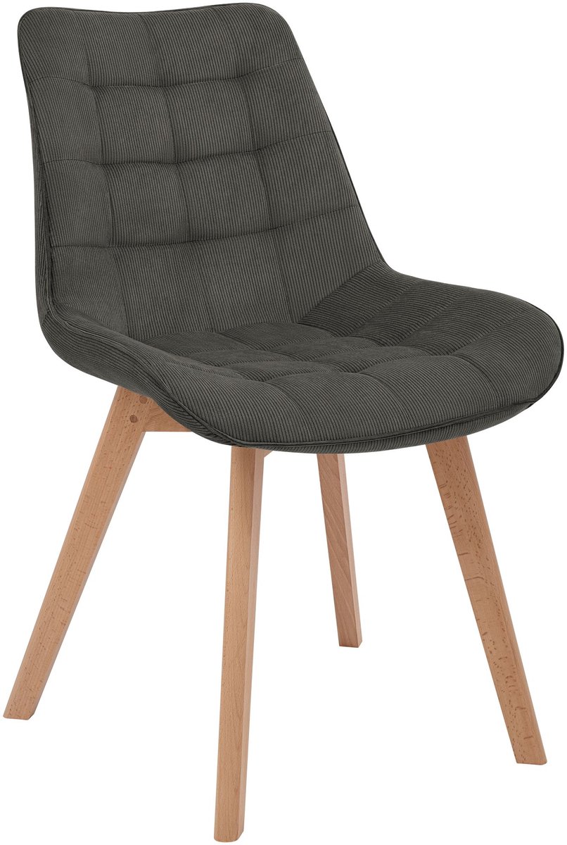 CLP Brook Eetkamerstoel - Houten Onderstel - 150 kg - Cord - Ribstof/donkergrijs
