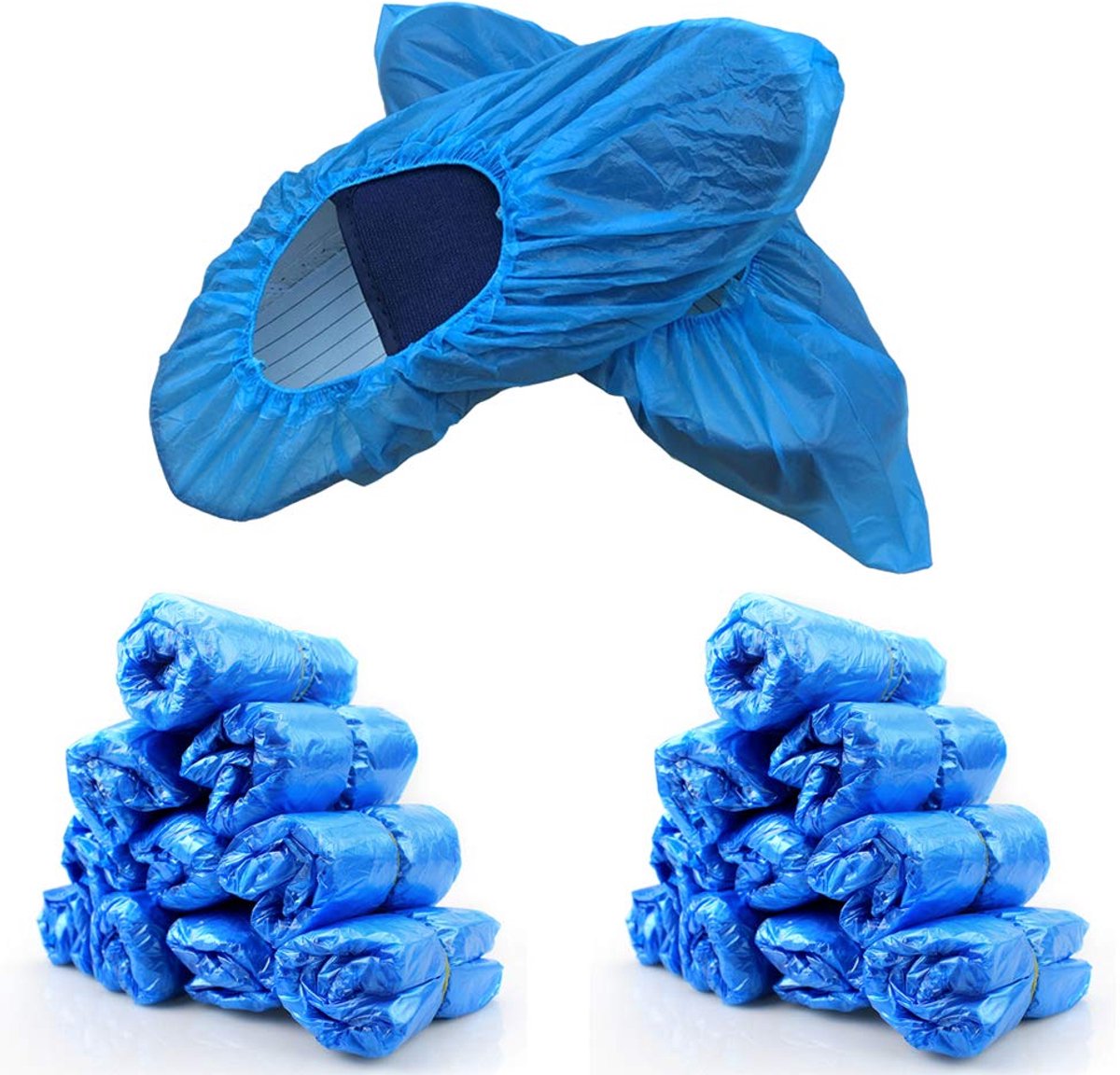 10x schoenhoesjes - Schoenovertrek waterdicht - Overschoenen - Regenhoes schoenen - Wegwerp schoenhoezen zwembad - Shoe covers - Blauw - Plastic - 5 paar - Jonyx