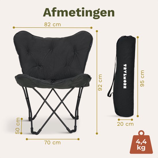 TRVLMORE Campingstoel - Opvouwbaar - 136KG Draagvermogen - Incl. Draagtas - Vlinderstoel - Kampeerstoel - Vouwstoel - Zwart van Merkloos — afbeelding 5