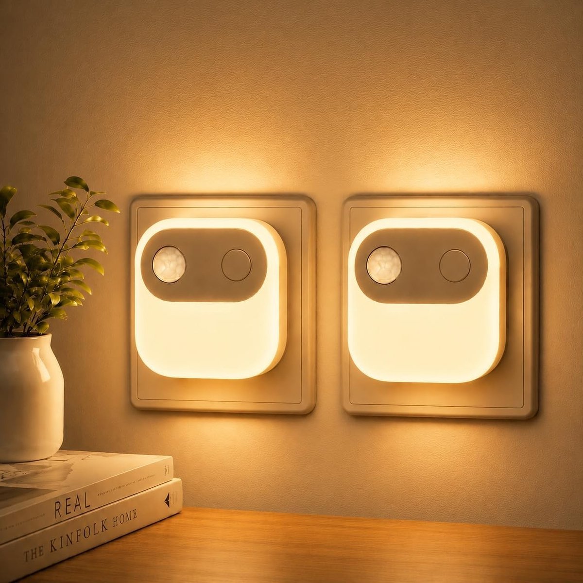 Sensor lampjes met bewegingsmelder - Wit - 2 Stuks - Nachtlampje met Amber Licht en Instelbare Helderheid - Voor Slaapkamer en Hal
