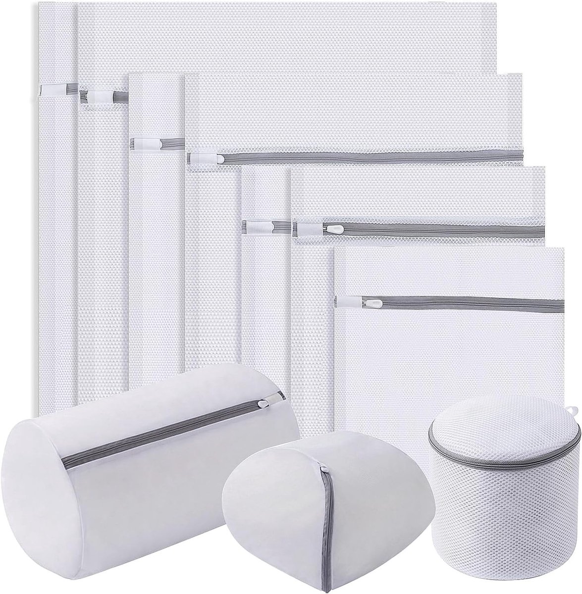 Wasnetjes met ritssluiting - Wit - Set van 10 stuks - Polyester waszakken voor delicate en grove was - Voor dagelijks gebruik