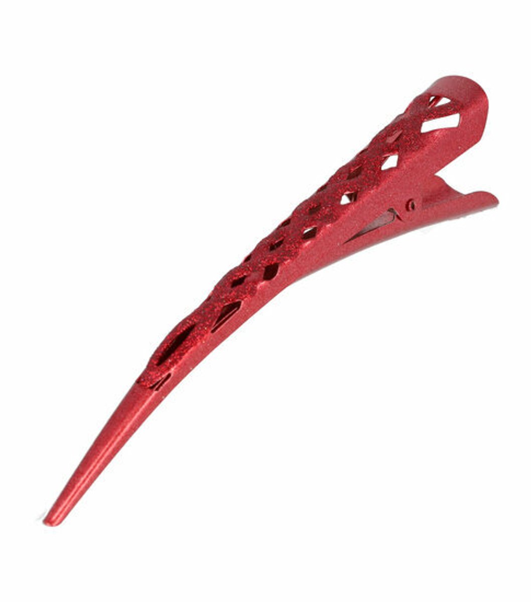 Haarsoires Duckklem Haarspeld 13cm – Basic – Opengewerkt Glitter – Metaal – Rood - Sterke Haarclip voor Styling & Dagelijks Gebruik - Hair Clip - Decoratieve Haaraccessoire