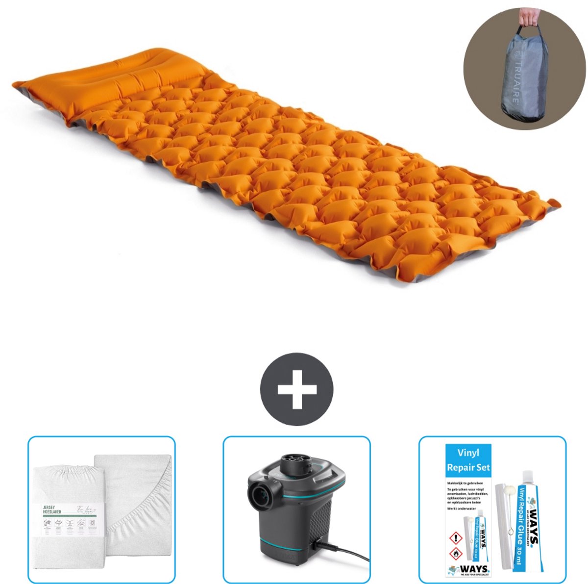 Intex Campingmat - 1-Persoons - 71 x 191 x 11 cm - Oranje - Inclusief Hoeslaken - Pomp en Reparatieset