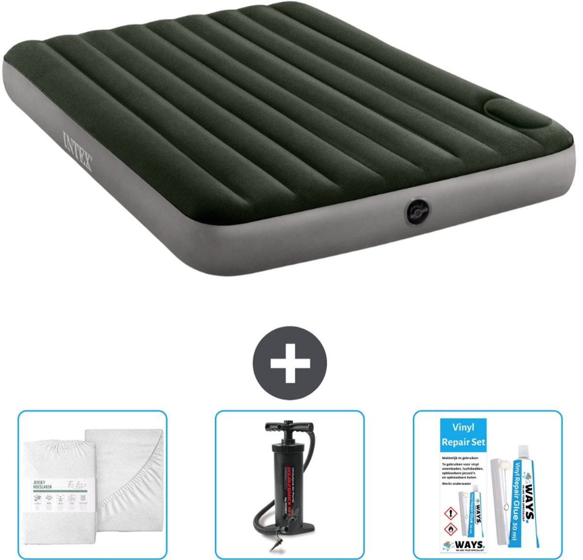 Intex Luchtbed - 2-Persoons - 152 x 203 x 25 cm - Groen - Accessoires CB3