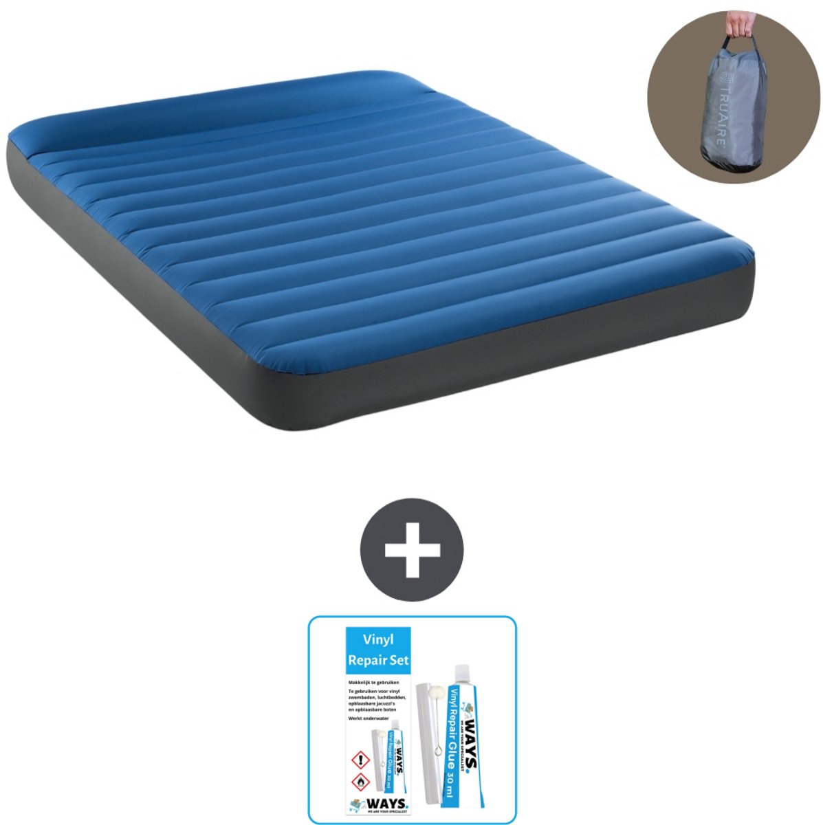Intex Luchtbed - 2-Persoons - 152 x 203 x 22 cm - Blauw - Inclusief pomp - Reparatieset