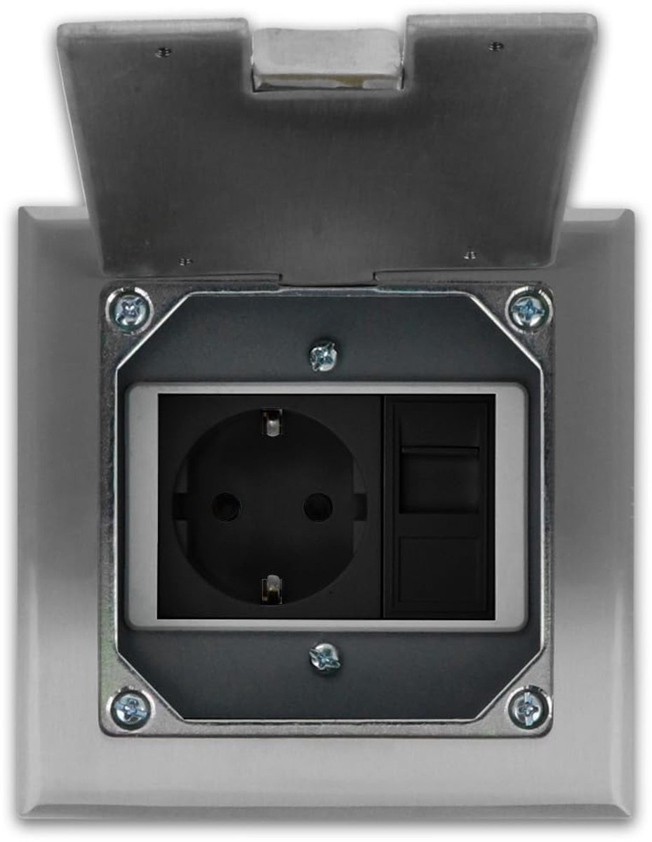 Stainless Steel Floor Box Floor Box Equipped VDE Schuko Socket + Network LAN Box Ethernet Data Box Ready to Install - ShopVlot
