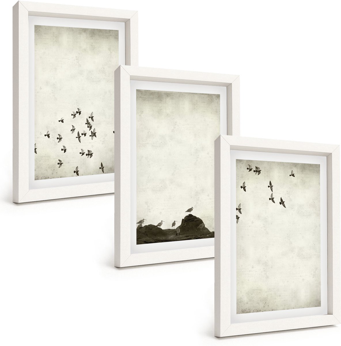Tulup 3-Delige Schilderij Set - Vogels in vlucht, geschilderd in minimalistische stijl. - 20x30 - Decoratieve Schilderijen - Wanddecoratie - Hal - Woonkamer Decoratie