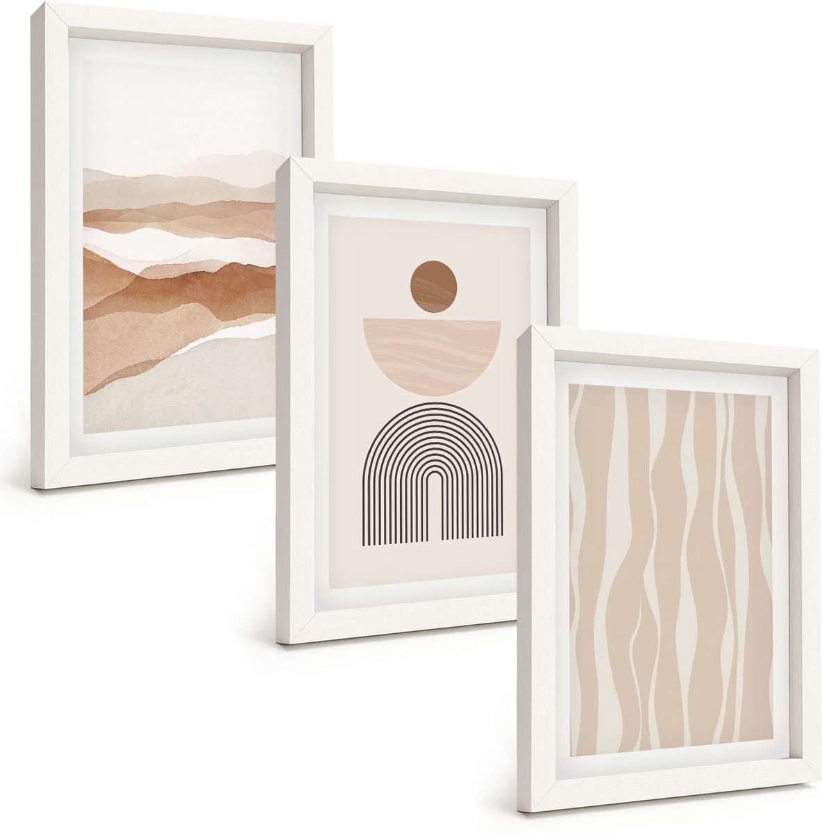 Tulup 3-Delige Schilderij Set - Abstracte landschapsvormen uit de natuur en geometrie - 20x30 - Muurdecoratie - Wanddecoratie - Hal - Decoratieve Schilderijen