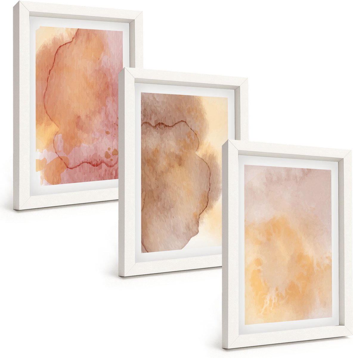 Tulup 3-Delige Schilderij Set - Warme aquarelverf op canvas, kleurrijke texturen - 20x30 - Stijlvolle Wanddecoratie - Interieur - Woonkamer Decoratie