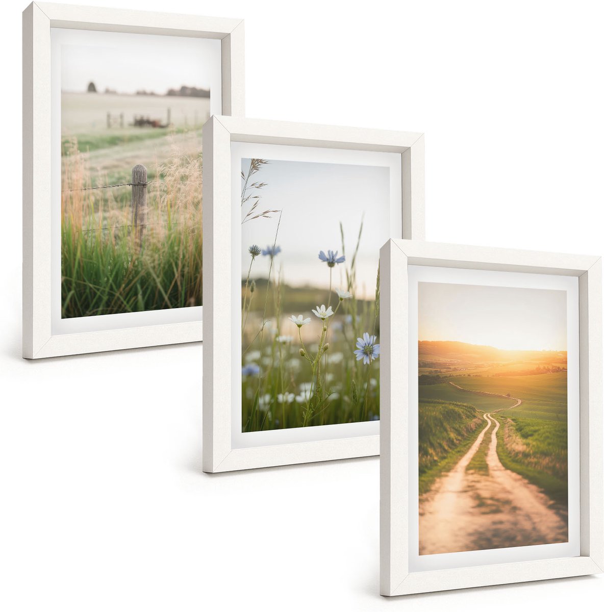Tulup 3-Delige Schilderij Set - Natuurlandschappen met velden en paden in de zon. - 20x30 - Wanddecoratie - Muurdecoratie - Woonkamer - Stijlvolle Muurdecoratie
