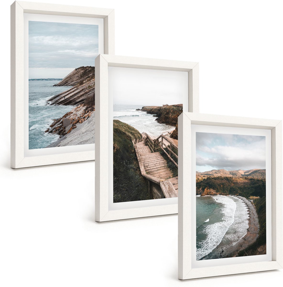 Tulup 3-Delige Schilderij Set - Uitzicht op zee met kliffen en strandlandschappen - 20x30 - Wanddecoratie - Schilderijen Set - Kantoor - Moderne Wanddecoratie