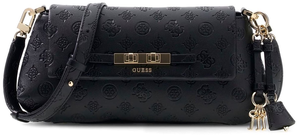GUESS schoudertas Carmella Flap Crossbody Black Logo zwart
