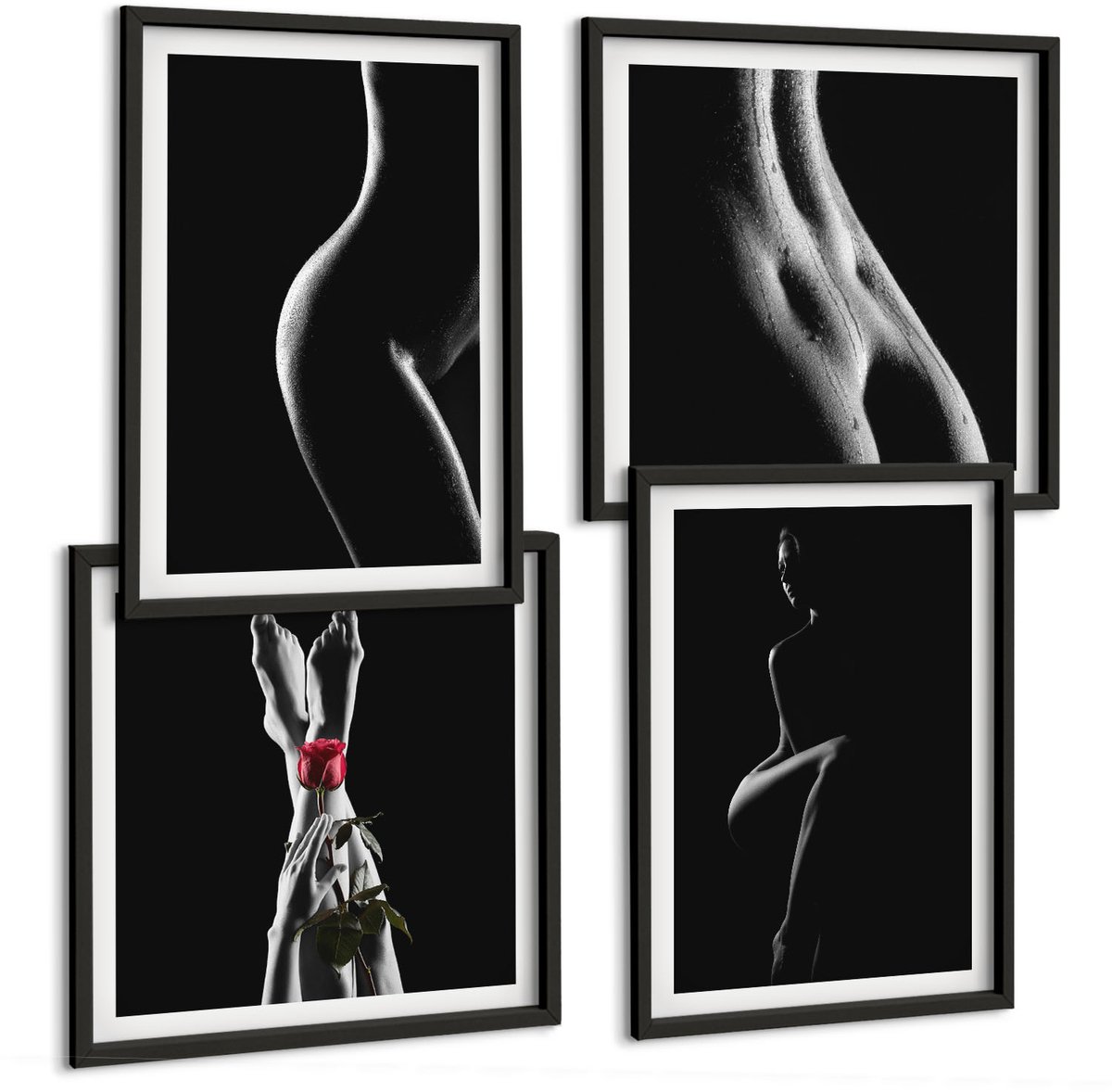 Tulup 4-Delige Schilderij Set - Erotische afbeeldingen van vrouwelijke silhouetten in zwart-wit - 40 x 40 cm en 40 x 60 cm - Decoratieve Muurdecoratie - Slaapkamer - Moderne Wanddecoratie