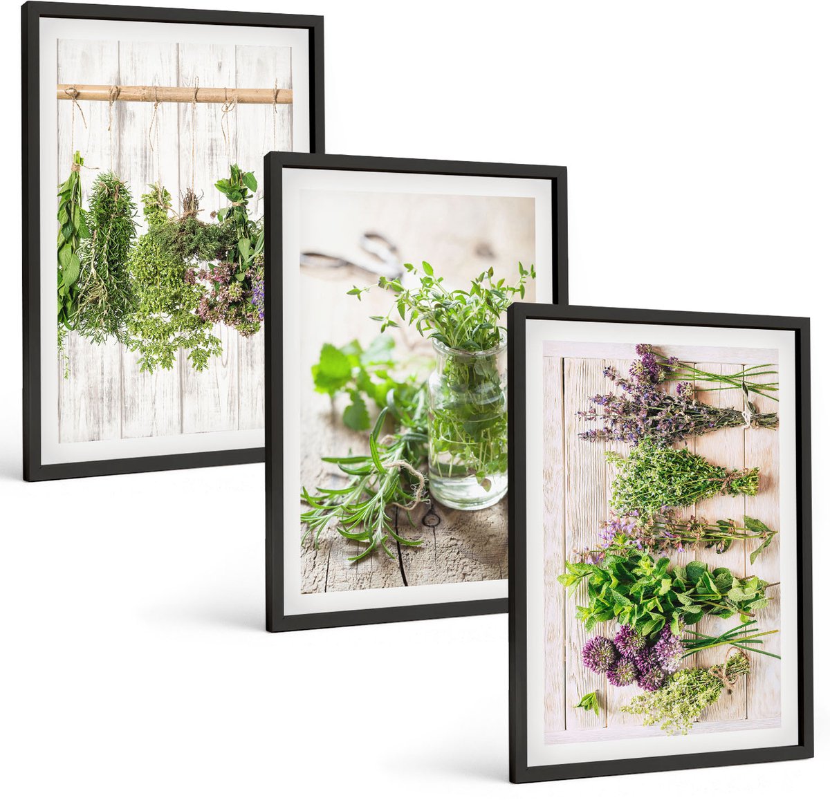Tulup 4-Delige Schilderij Set - Kruiden en planten drogen voor in de keuken - 40 x 60 cm - Decoratieve Muurdecoratie - Slaapkamer - Decoratieve Schilderijen