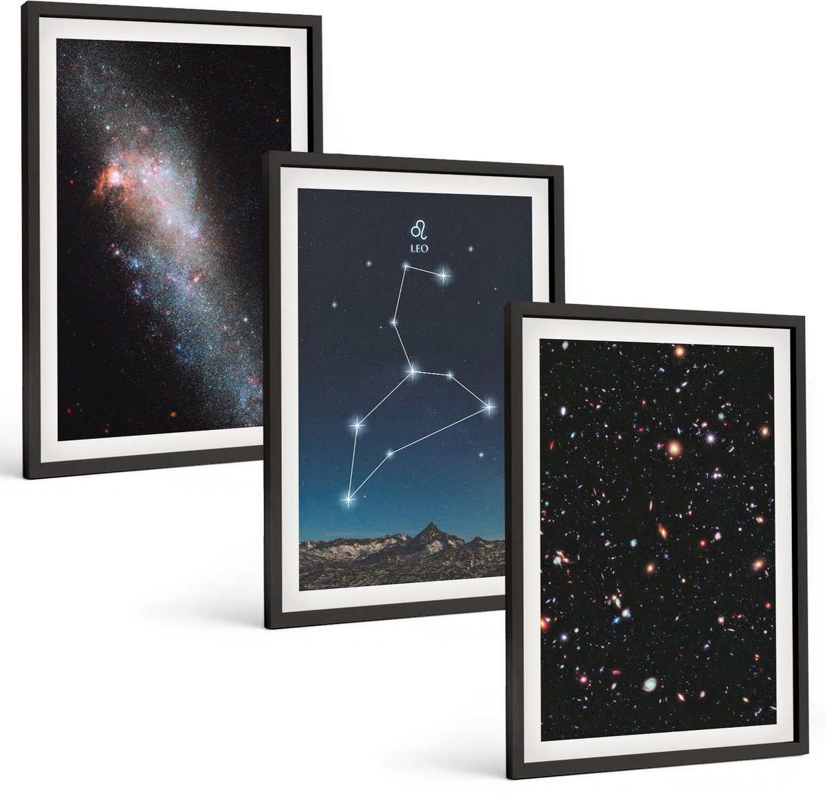 Tulup 4-Delige Schilderij Set - Sterrenbeeld Leeuw, Melkwegstelsel en de ruimte - 40 x 60 cm - Wanddecoratie - Muurdecoratie - Woonkamer - Interieur Decoratie