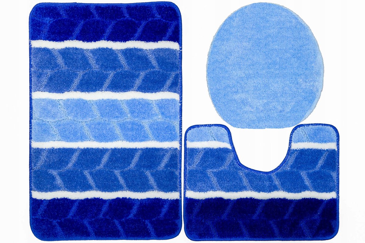 3-delige Blauwe Badkamermatten Set Fano met Toiletdeksel