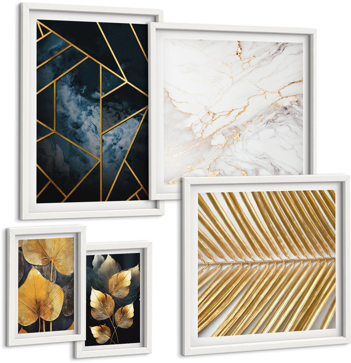Tulup 4-Delige Schilderij Set - Stijlvolle decoraties met bladmotieven en geometrische patronen. - 50 x 50 cm, 20 x 30 cm en 40 x 60 cm - Stijlvolle Muurdecoratie - Kantoor - Interieur Decoratie