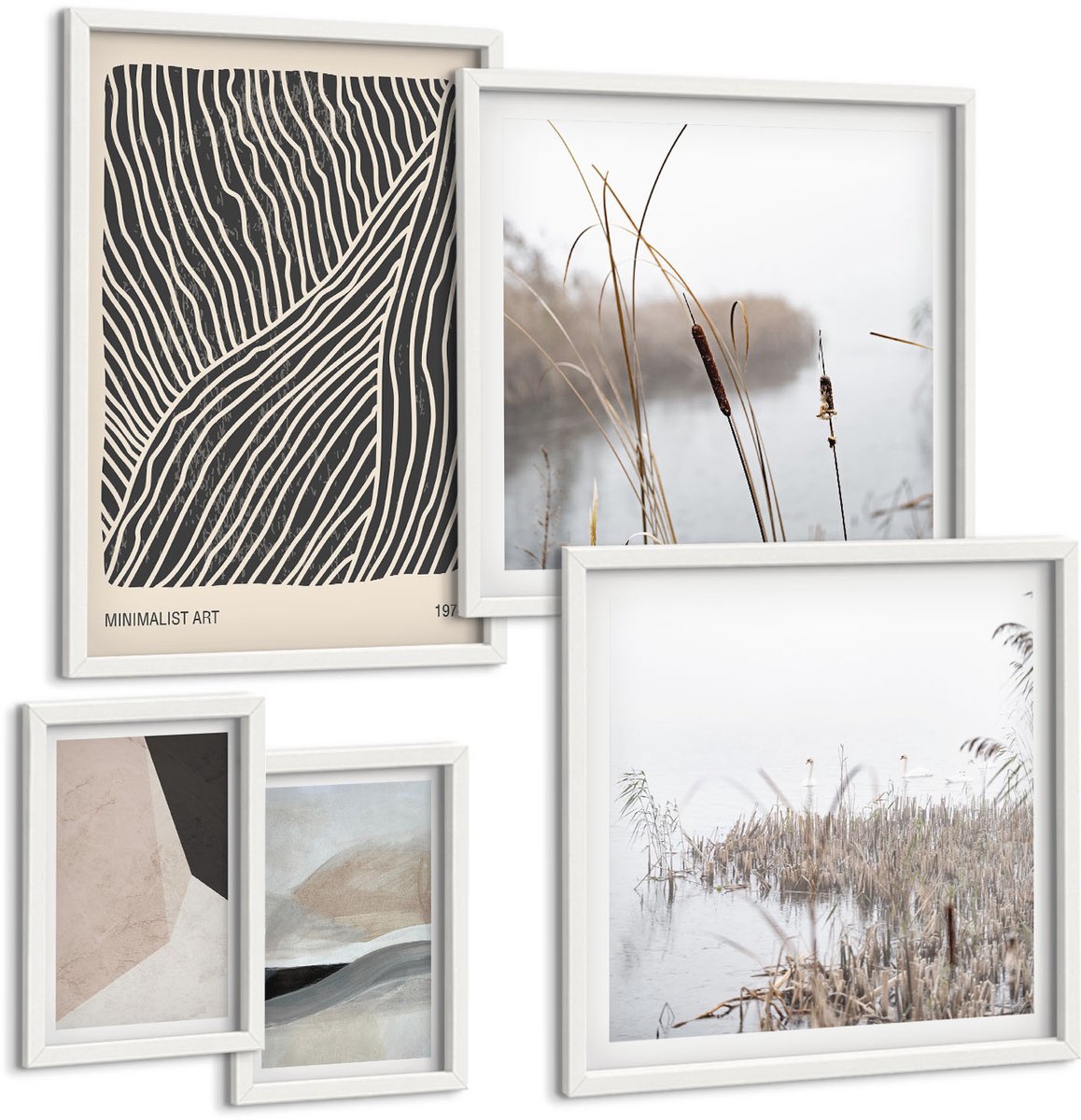 Tulup 4-Delige Schilderij Set - Minimalistische kunst met natuur- en abstracte motieven - 50 x 50 cm, 20 x 30 cm en 40 x 60 cm - Stijlvolle Wanddecoratie - Interieur - Stijlvolle Muurdecoratie