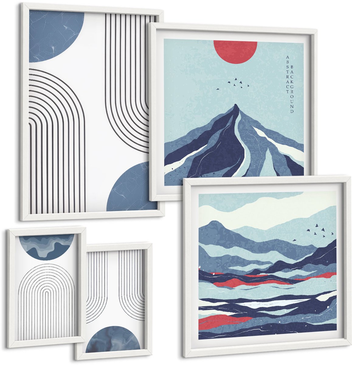 Tulup 4-Delige Schilderij Set - Abstracte landschappen met geometrische vormen en kleuren. - 50 x 50 cm, 20 x 30 cm en 40 x 60 cm - Muurdecoratie - Wanddecoratie - Hal - Moderne Wanddecoratie