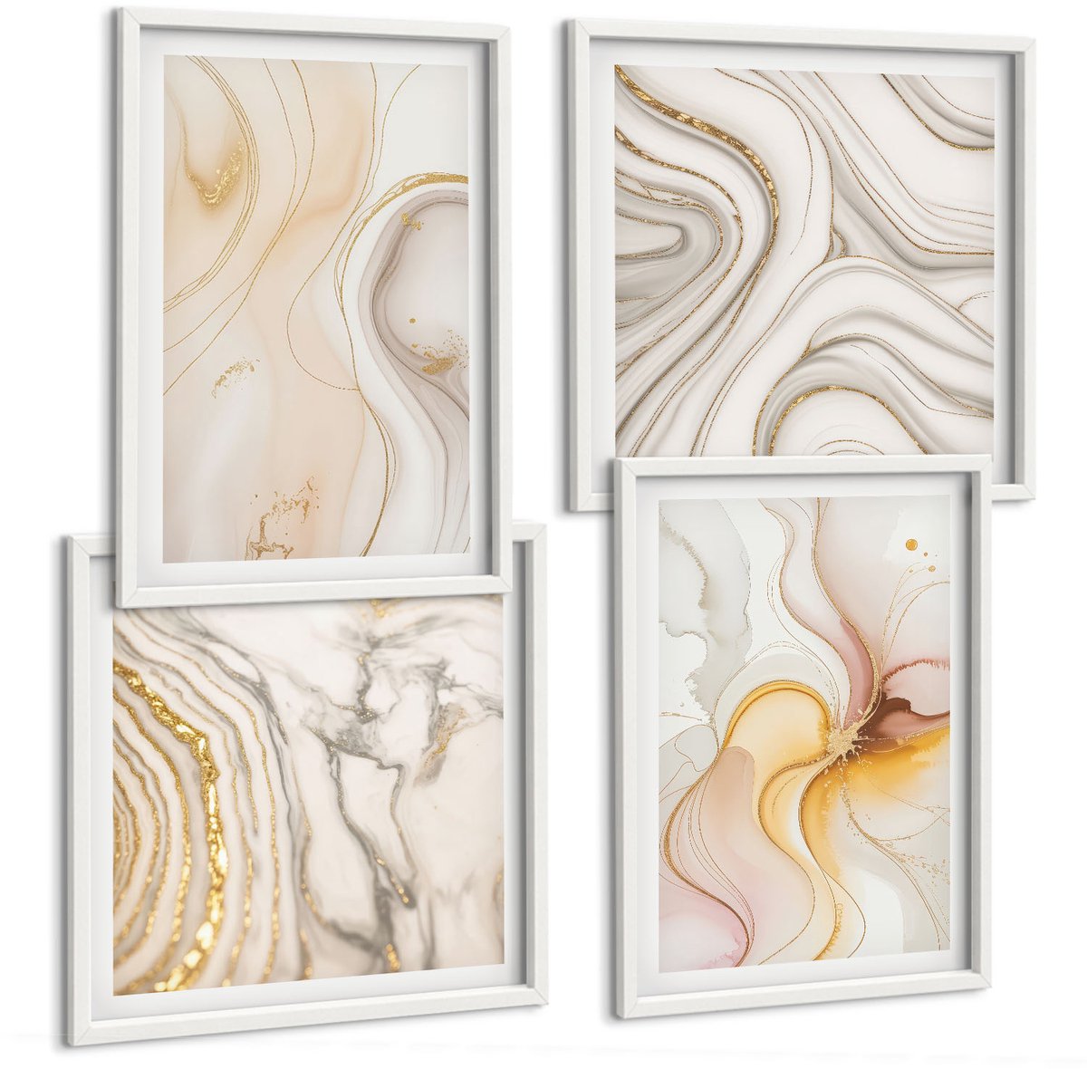 Tulup 4-Delige Schilderij Set - Abstracte warme patronen, elegante motieven - 40x40 en 40x60 - Decoratieve Muurdecoratie - Slaapkamer - Wanddecoratie