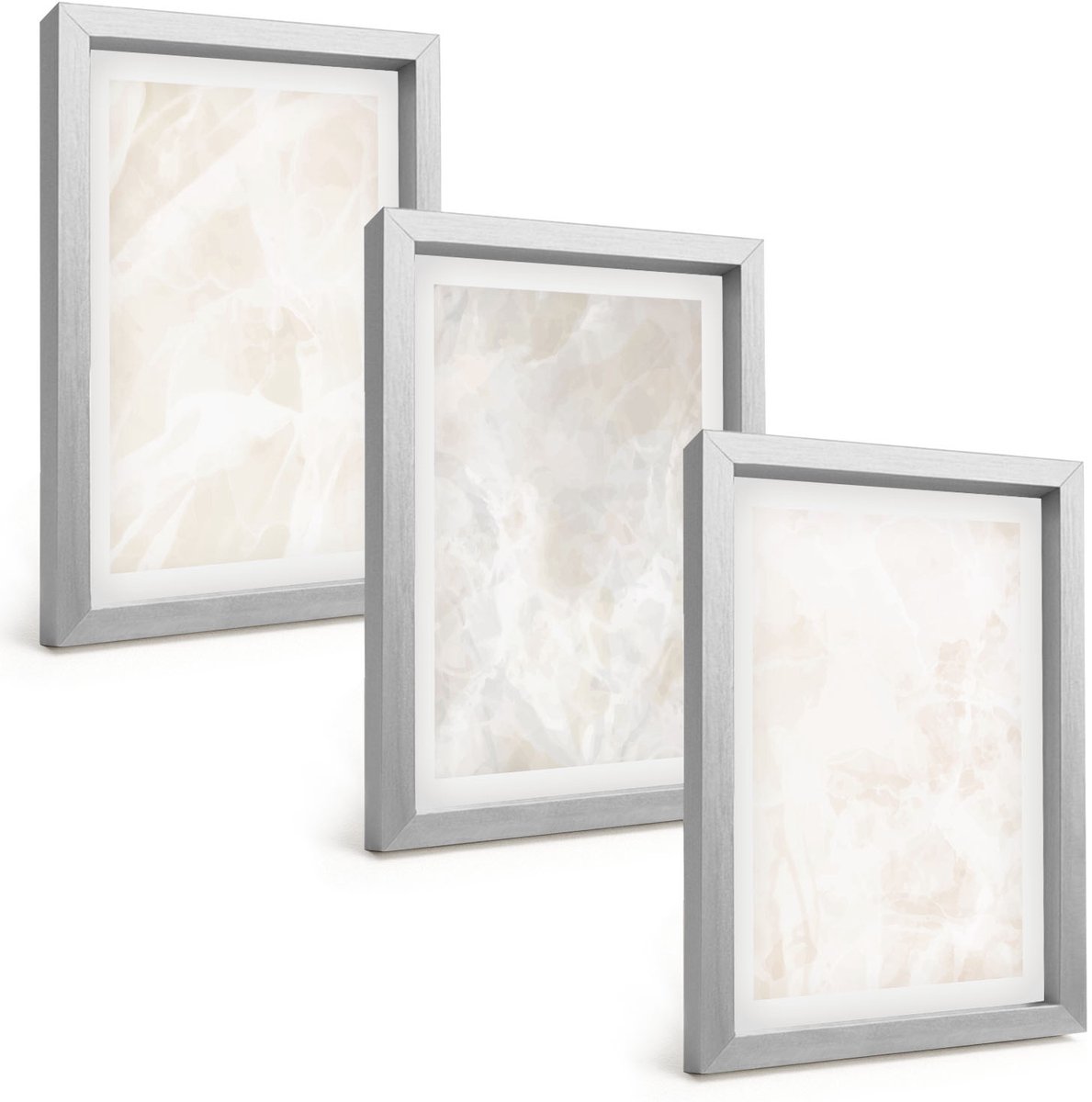 TULUP 4-Delige Schilderij Set - Elegante marmersteen achtergrondtextuur - 20 x 30 cm - Wanddecoratie - Schilderijen Set - Kantoor - Decoratieve Schilderijen Zilveren lijst