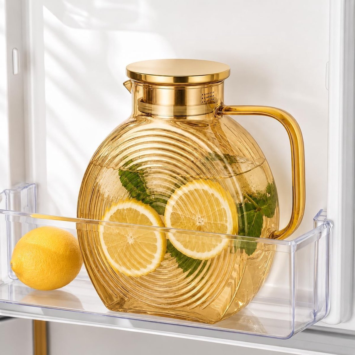 Waterjug - Champagneglas - 2,5 Liter - Borosilicaatglas met RVS Deksel - Voor Dagelijks Gebruik en Serveren