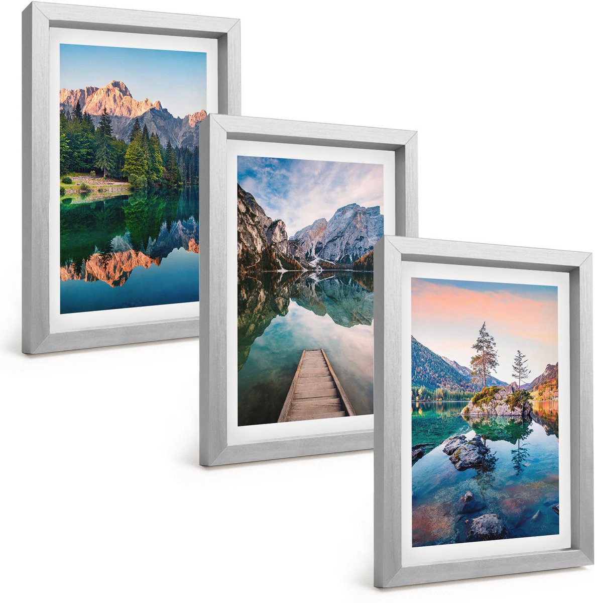 Tulup 4-Delige Schilderij Set - Bergmeren met weerspiegelingen in het water en het bos. - 20 x 30 cm - Wanddecoratie - Schilderijen Set - Kantoor - Stijlvolle Muurdecoratie