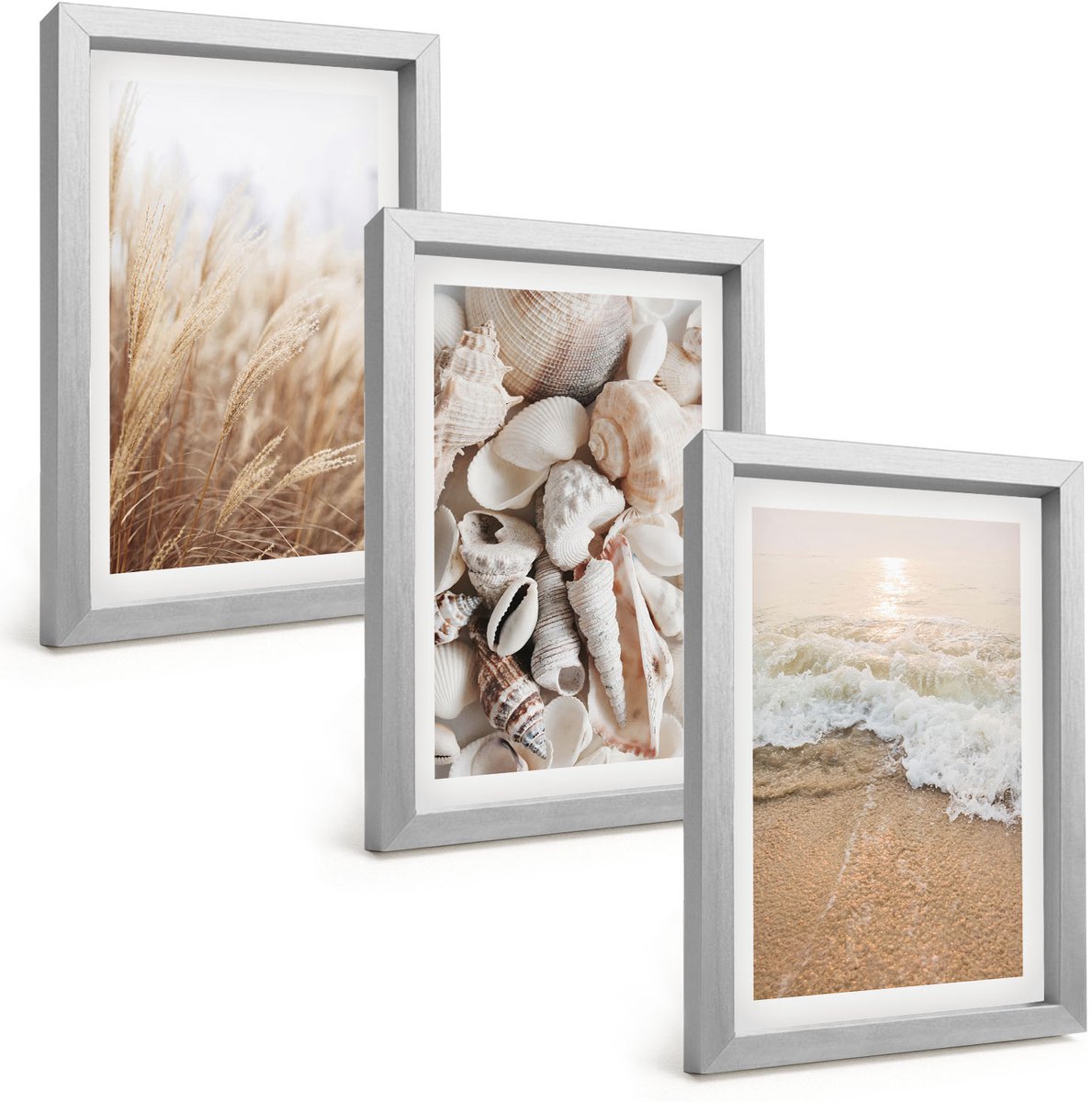 Tulup 4-Delige Schilderij Set - Strandthema met schelpen en zeegolven - 20 x 30 cm - Moderne Wanddecoratie - Woonkamer