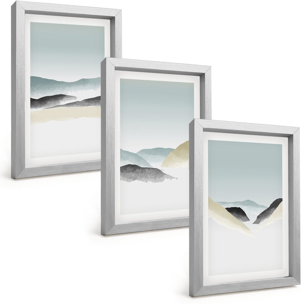 Tulup 4-Delige Schilderij Set - Minimalistische bergen in delicate pasteltinten - 20 x 30 cm - Schilderijen Set - Wanddecoratie - Woonkamer - Decoratieve Schilderijen