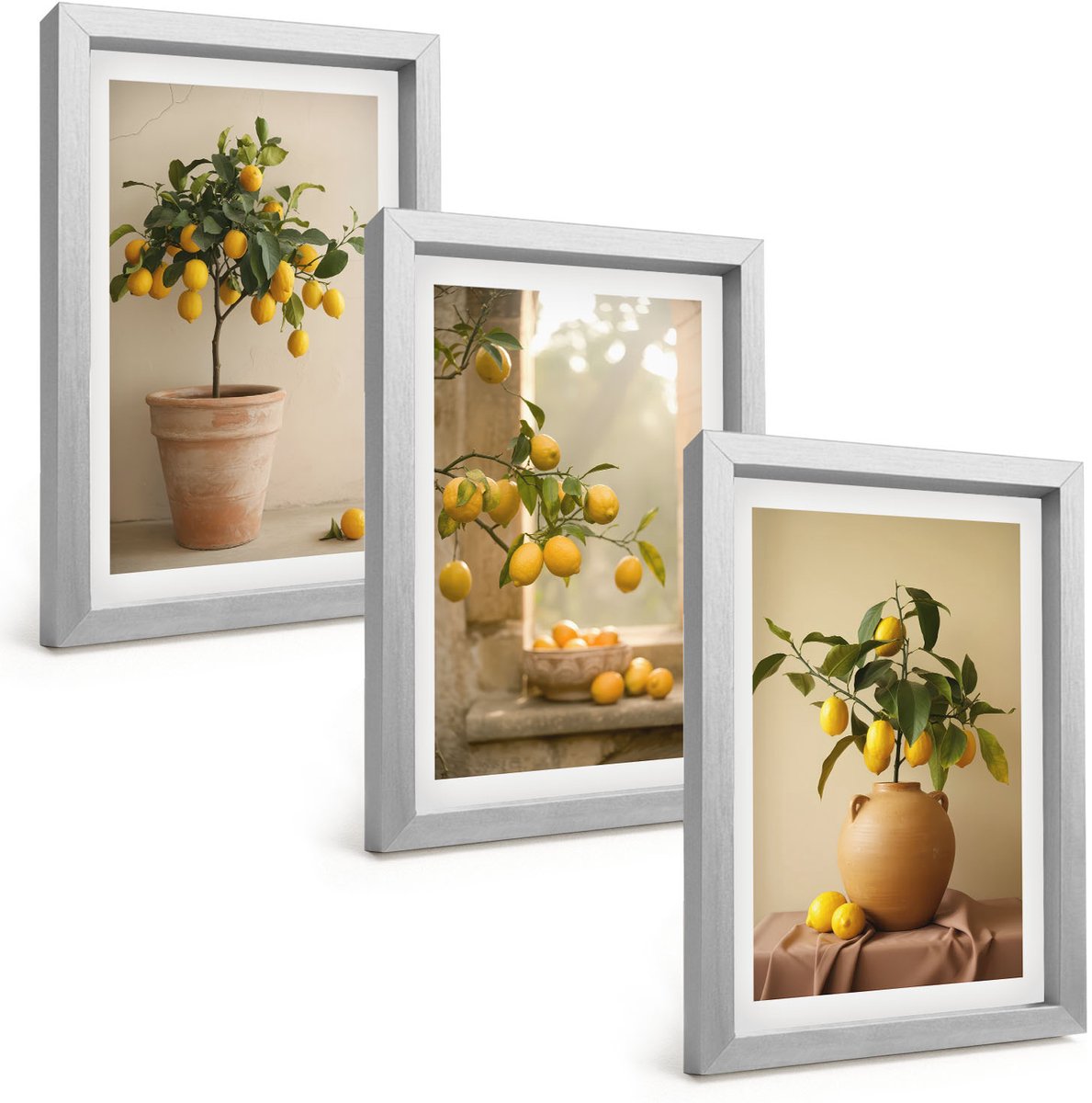 Tulup 4-Delige Schilderij Set - Citroenbomen in potten en op de vensterbank - 20 x 30 cm - Wanddecoratie - Schilderijen Set - Interieur - Muurdecoratie
