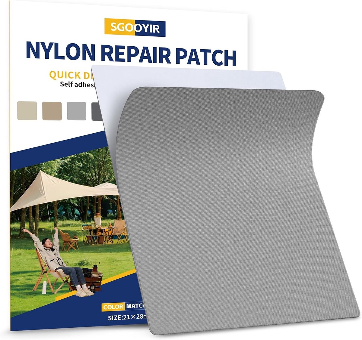 Reparatieset tentdoek - Grijs - 21 x 28 cm - Zelfklevende waterdichte nylon patch - Voor outdoor en kleding