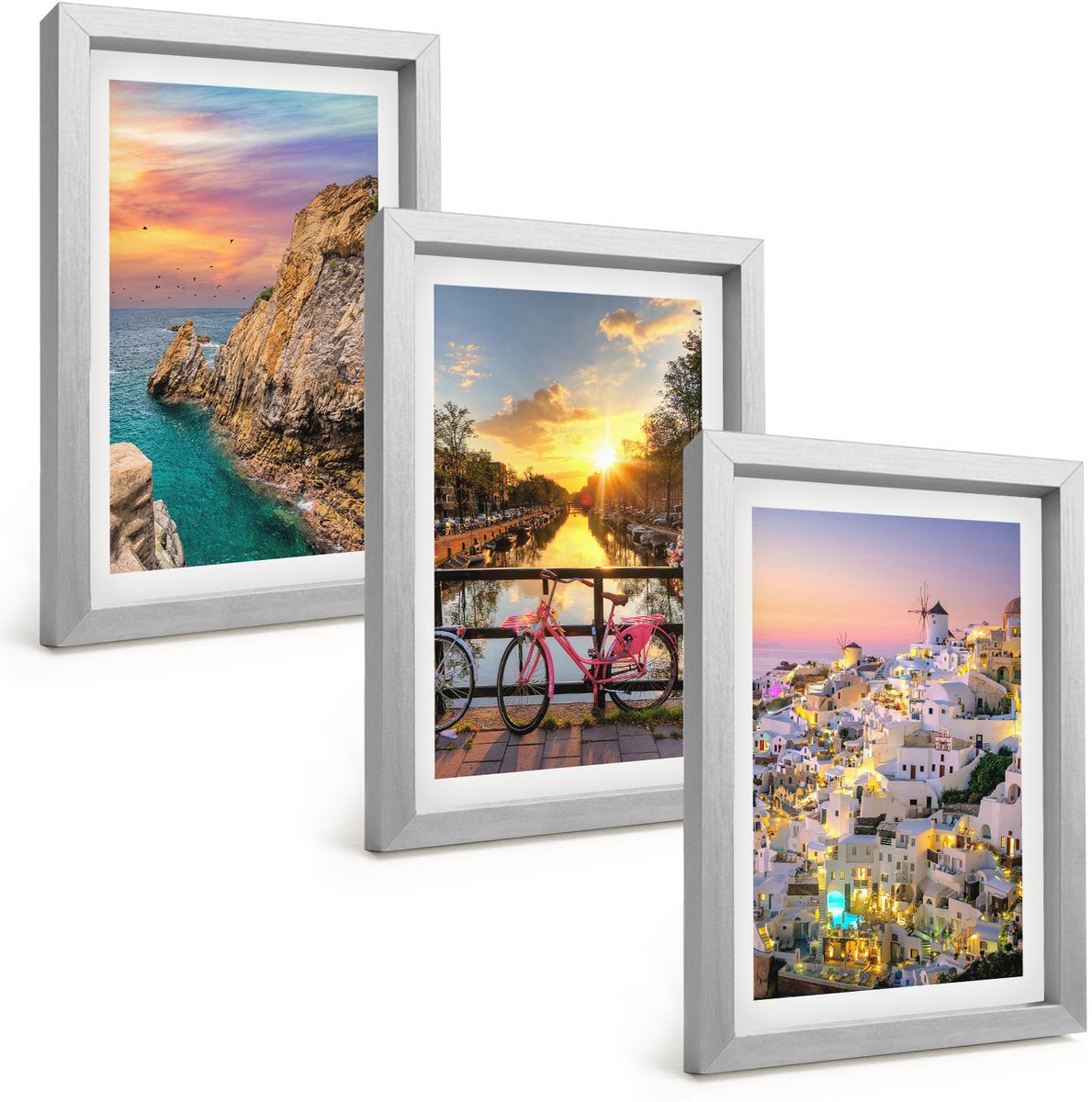 Tulup 4-Delige Schilderij Set - Uitzicht op zee met zonsondergang en de stad - 20 x 30 cm - Muurdecoratie - Decoratieve Schilderijen - Wohnzimmer - Stijlvolle Muurdecoratie