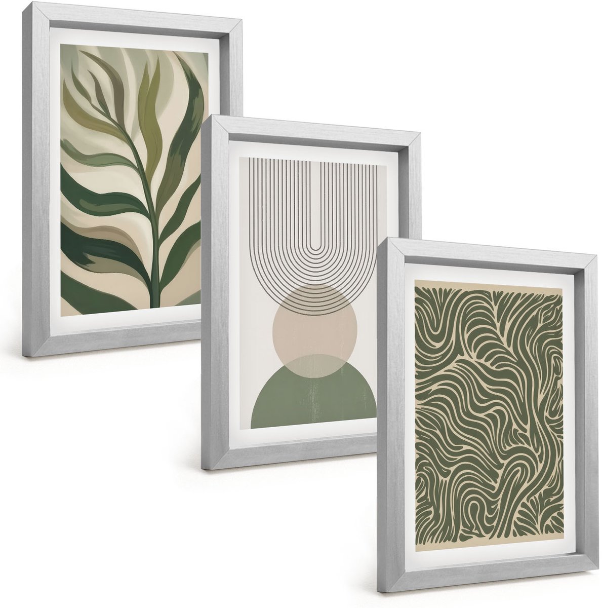 Tulup 4-Delige Schilderij Set - Abstracte bladeren en geometrische vormen - 20 x 30 cm - Moderne Wanddecoratie - Woonkamer - Woonkamer Decoratie