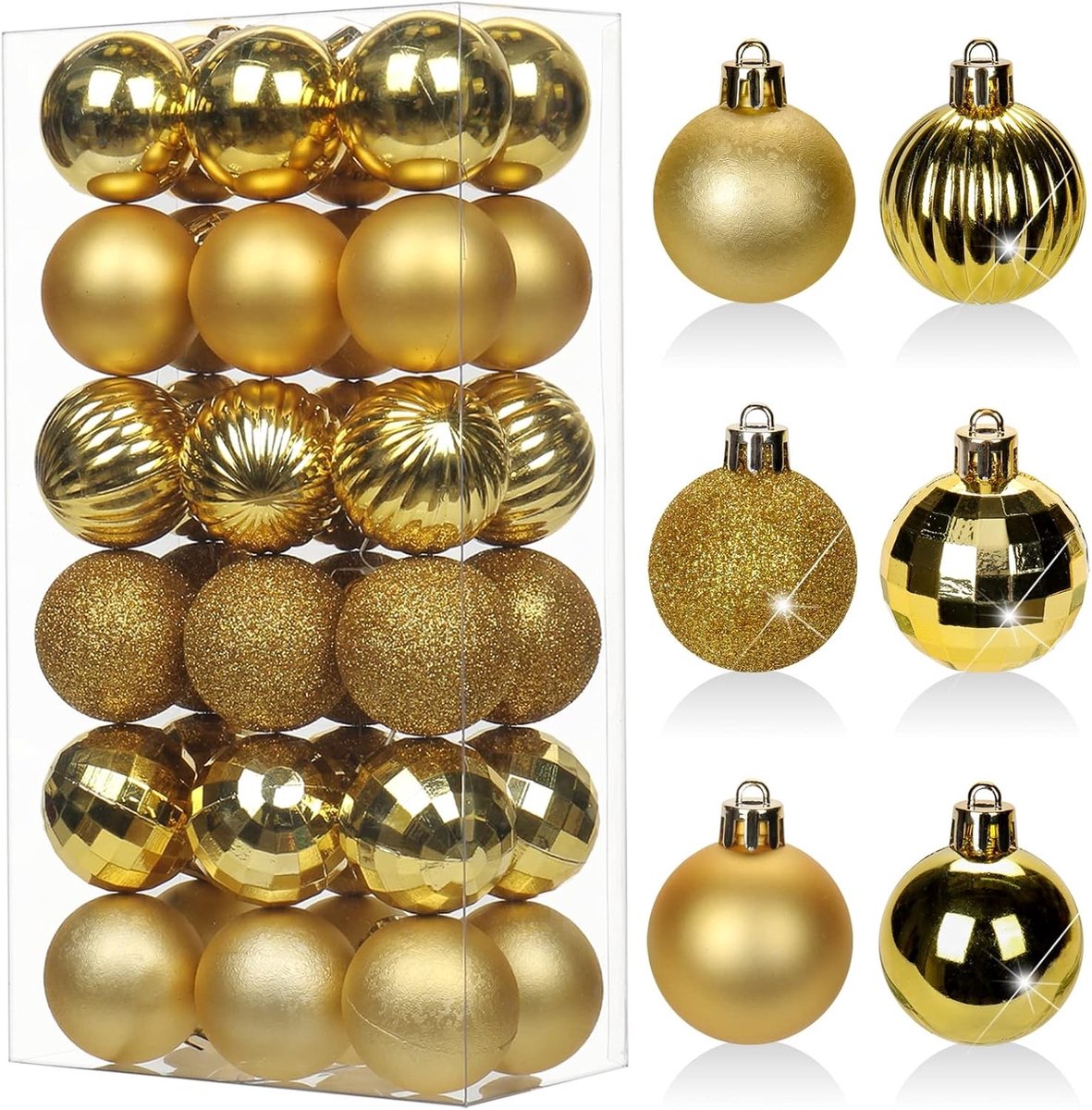 Set van 36 kerstballen - Goud - 4 cm - Kunststof kerstboomversiering - Voor Feestdagen en Bruiloften