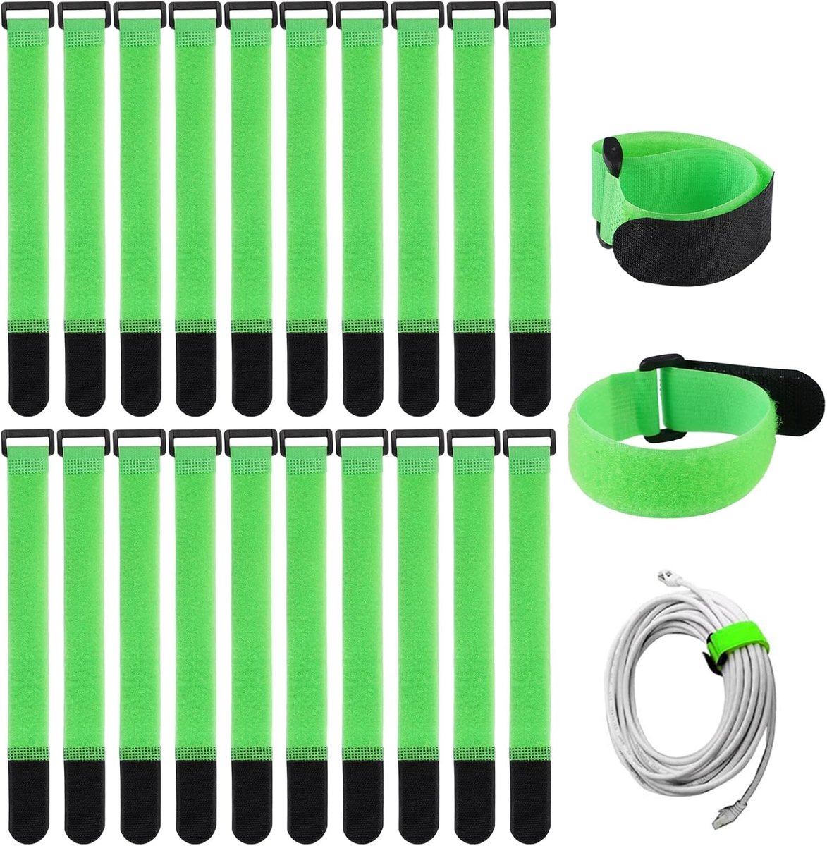 20 Stuks Verstelbare Kabelbandjes, 25cm Klittenband Kabelbinders - ShopVlot