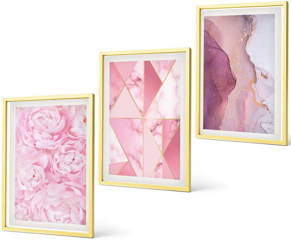 Coloray 3-Delige Schilderij Set - Zonsondergangen Boven De Brug En Het Waterlandschap - 40 x 40 cm En 40 x 60 cm - Decoratieve Muurdecoratie - Slaapkamer