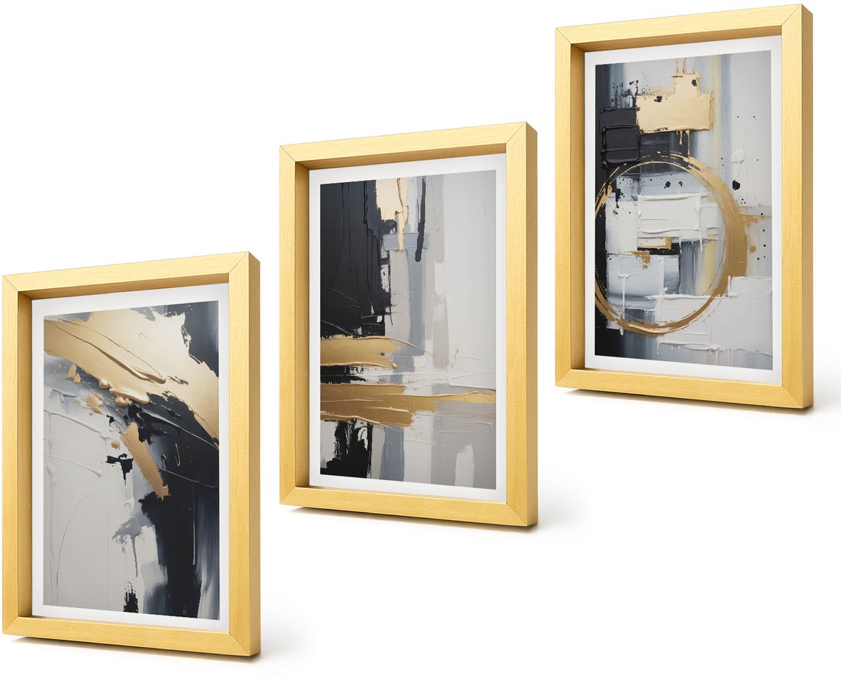 Coloray 4-Delige Schilderij Set - Abstracte schilderijen in zwart-wit - 20 x 30 cm - Decoratieve Muurdecoratie - Slaapkamer - Woonkamer Decoratie