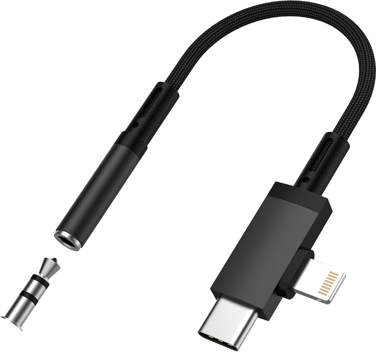 Adapter USB C Lightning naar dubbele audio-aansluiting 3,5 mm hoofdtelefoonkabel voor iPhone voor Apple compatibel met - ShopVlot