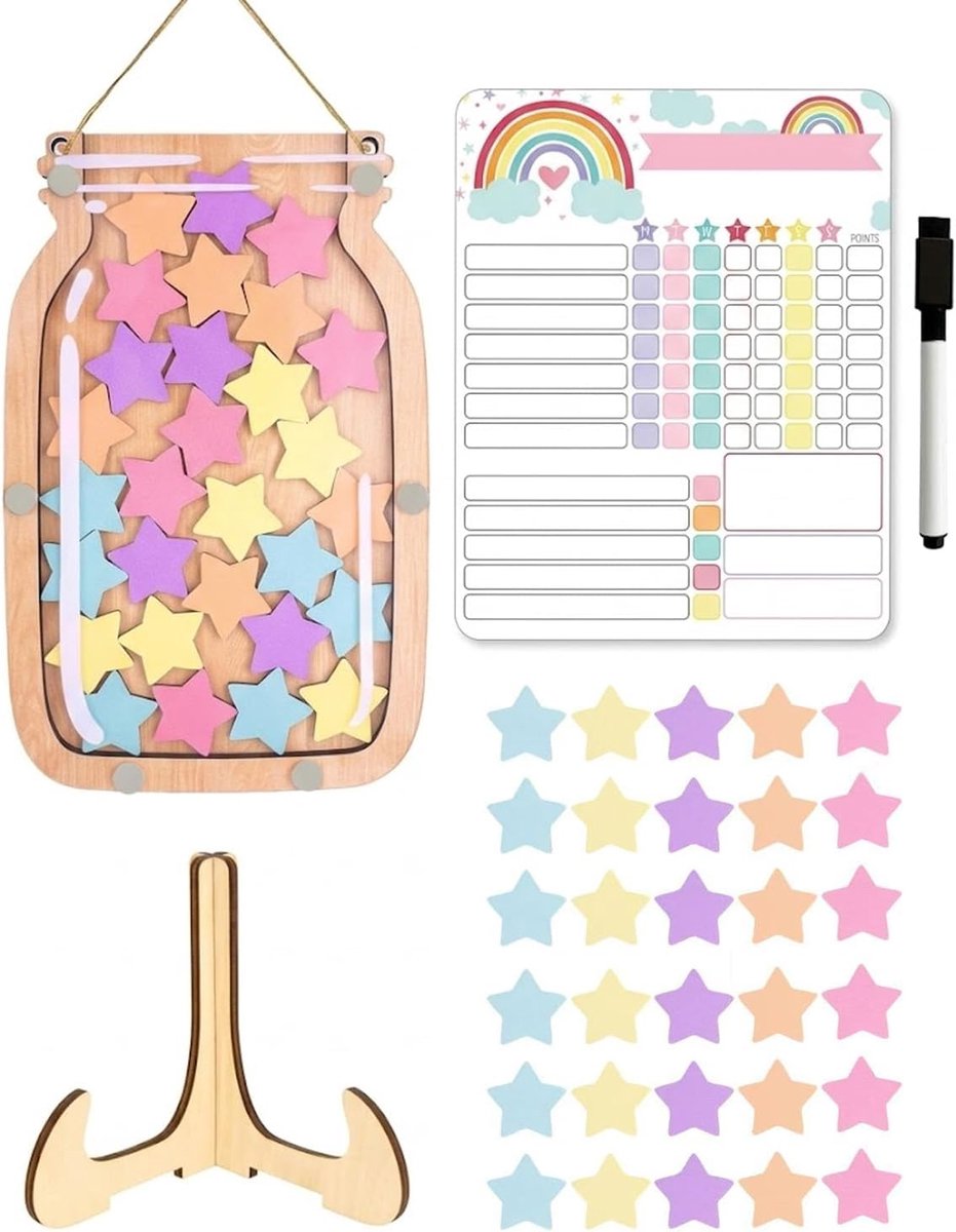 Beloningsglas voor kinderen met 30 sterren en magnetisch planningbord, beloningssysteem voor thuis, school, klaslokaal - ShopVlot