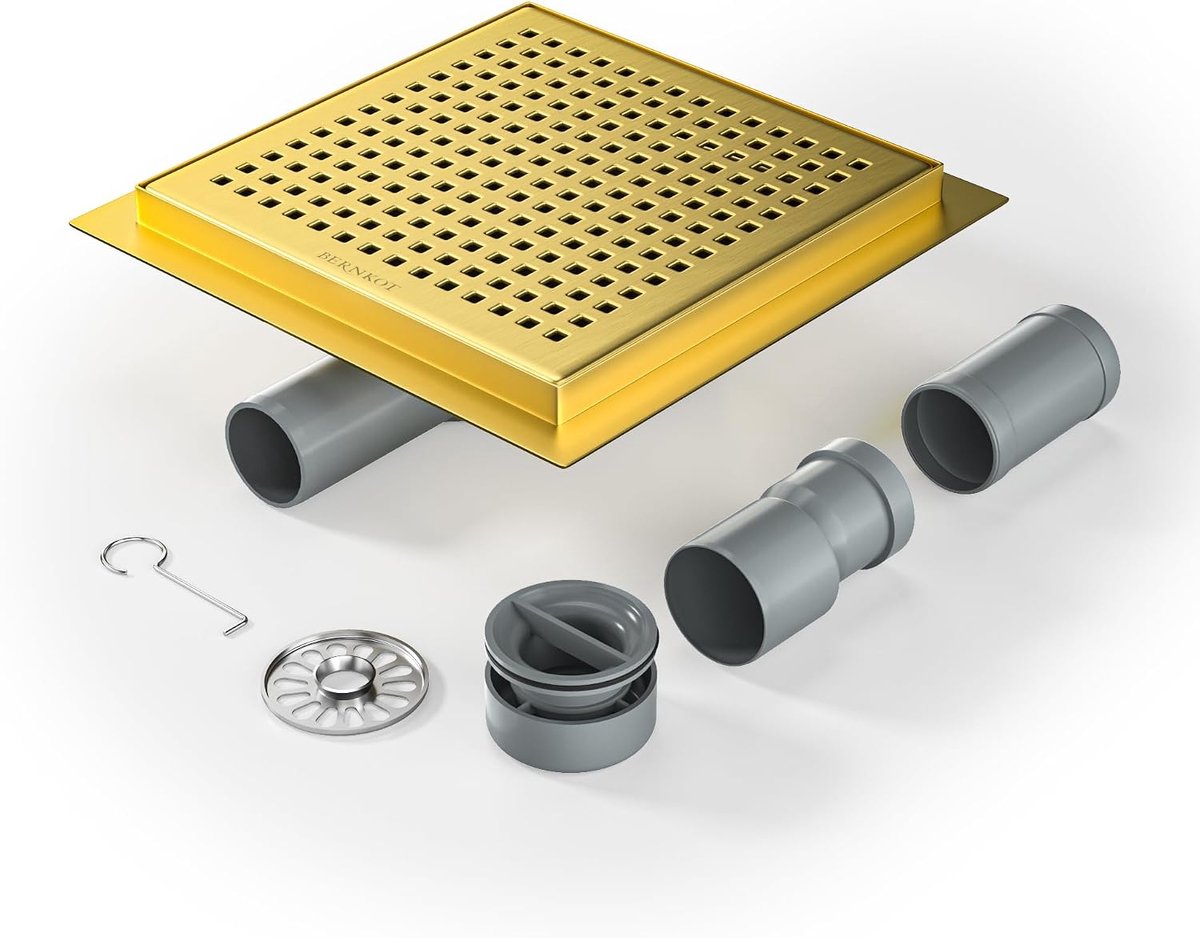 Square Shower Drain, 20 x 20 cm, 360° Siphon with Odour Stop and Hair Strainer, Stainless Steel, Drain Drain, Floor - ShopVlot