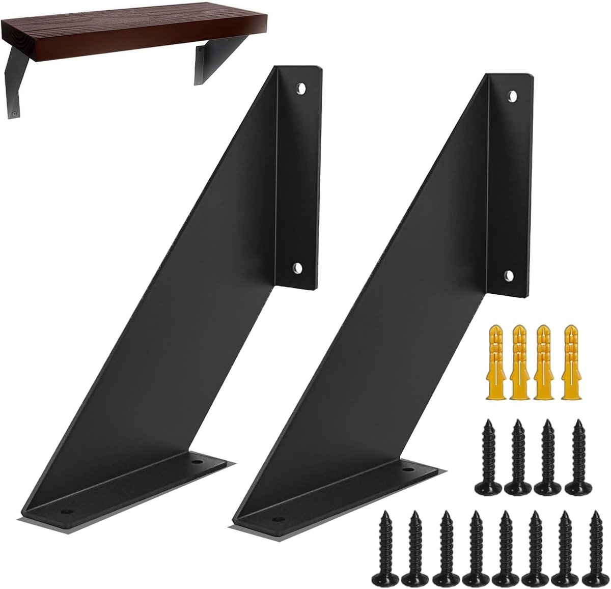 Plankbeugel, zwart, 2 stuks zwarte plankdragers, plankhouder, 20 cm, plankhouder, 90 graden driehoekige steun - ShopVlot