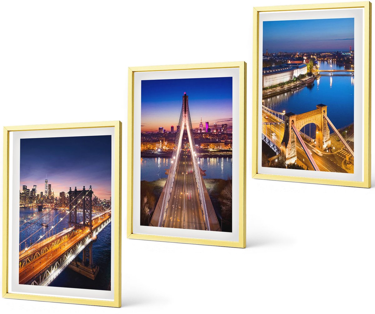 Coloray 3-Delige Schilderij Set - Bergmeren Met Boten En Weerspiegelingen In Het Water. - 40 x 40 cm En 40 x 60 cm - Decoratieve Schilderijen - Woonkamer - Interieur - Moderne Wanddecoratie